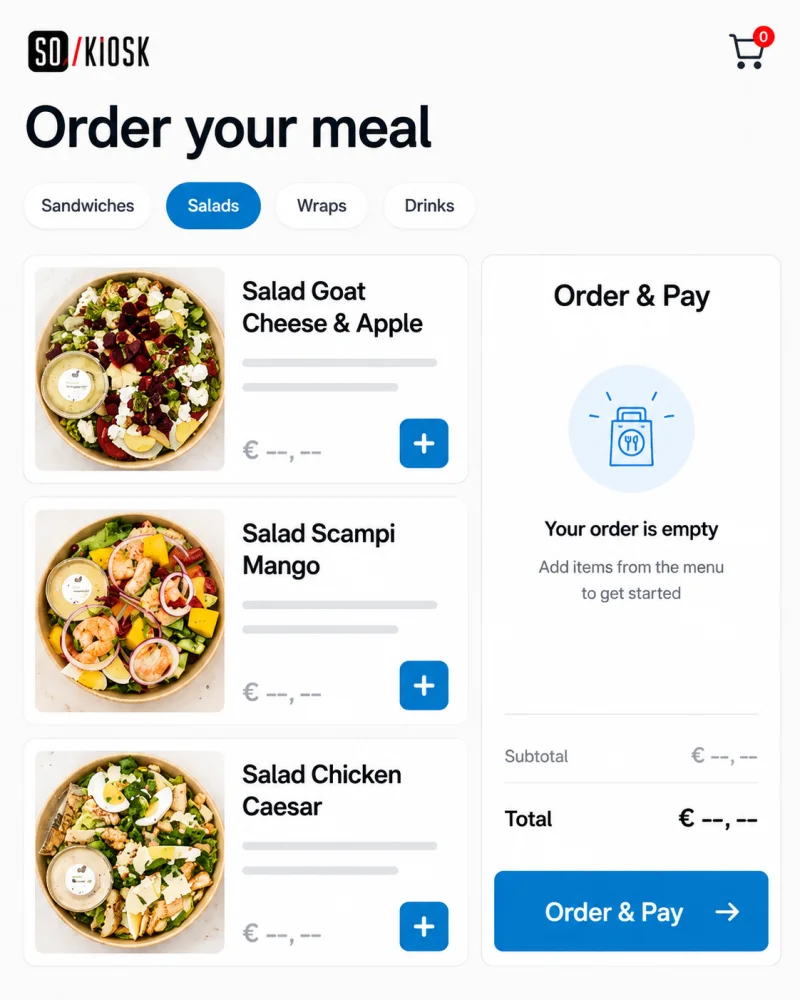 The SoKiosk self-service ordering interface.