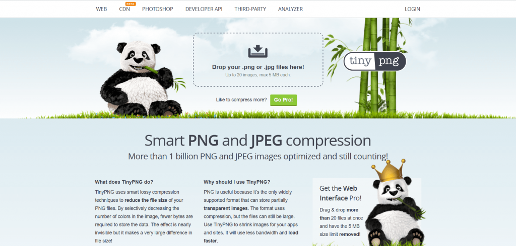 Compress images online for free with Tinyjpg