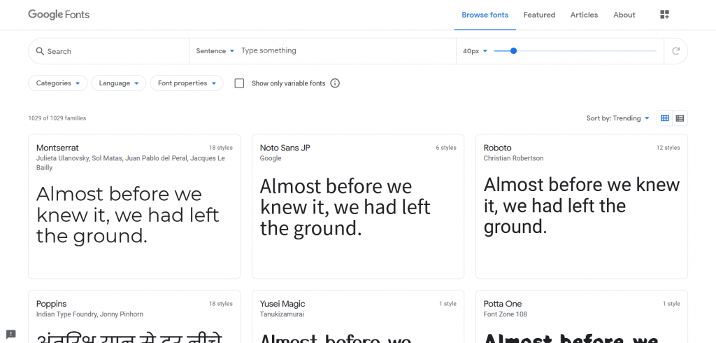 Free resources of fonts by google fonts