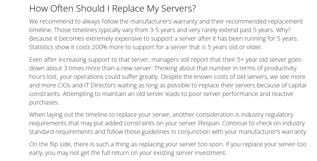 server support costs